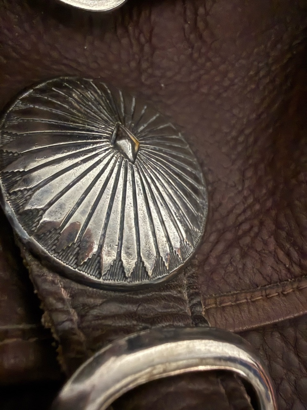 Western style Rugged Pebbled Leather Backpack with Silver Concho Accent - Picture 13 of 13
